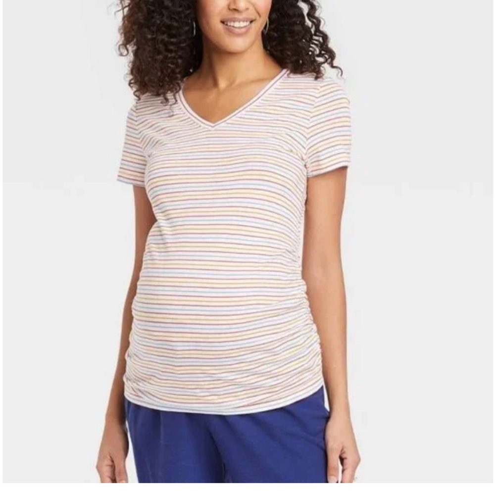 Isabel maternity multi color short sleeve shirt M